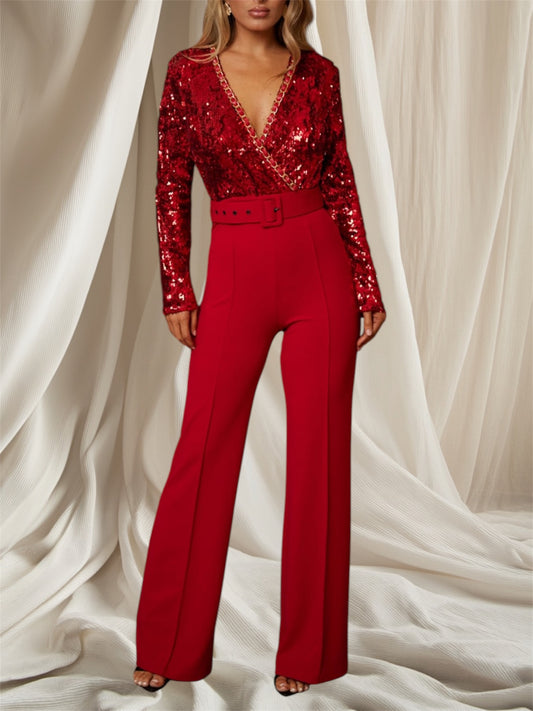 Luxe Red Belt Jumpsuit