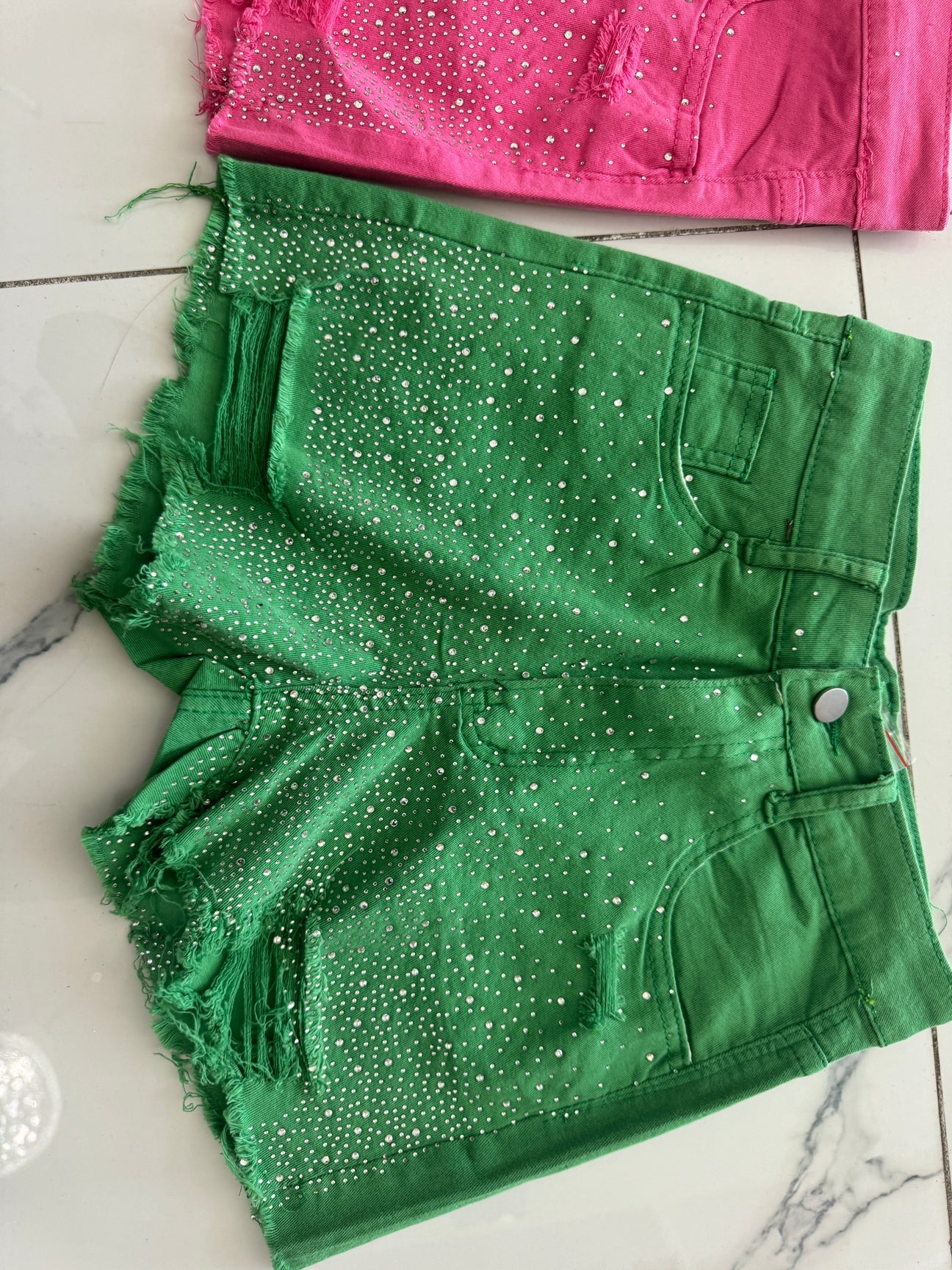 Distressed Rhinestone Short