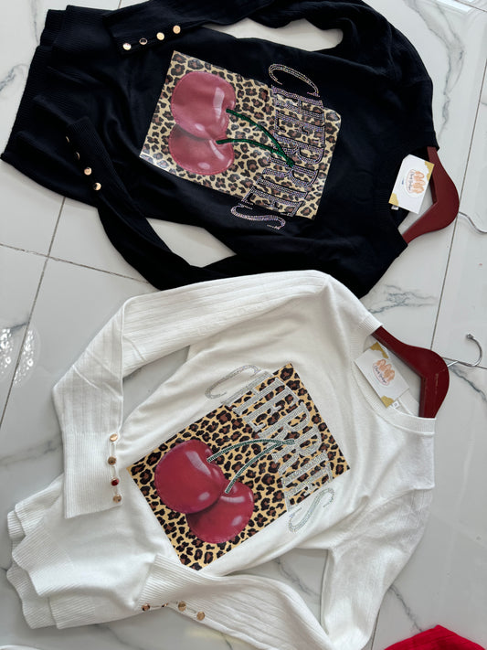 Cherry Animal Print Sweater