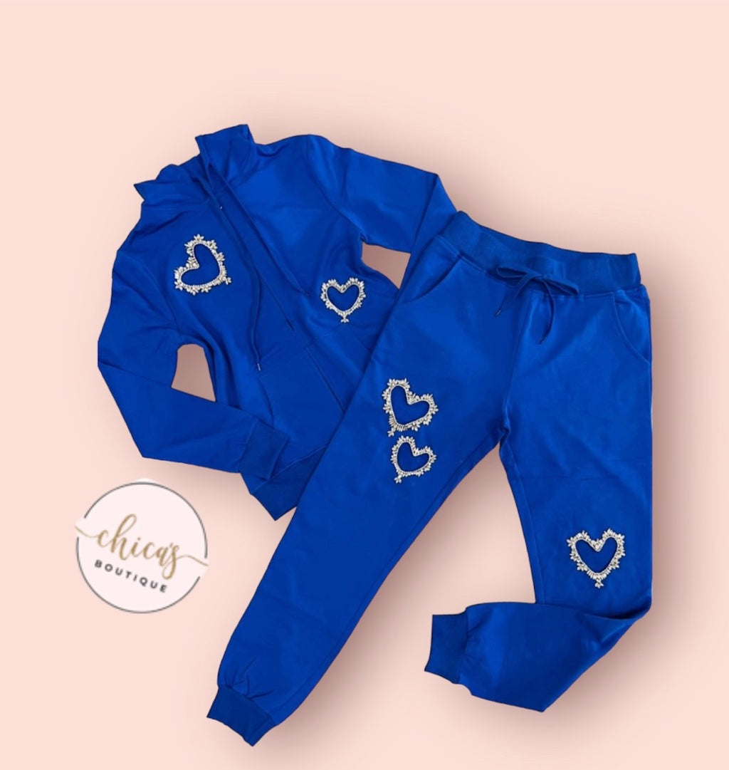 Heart Rhinestone Set Blue