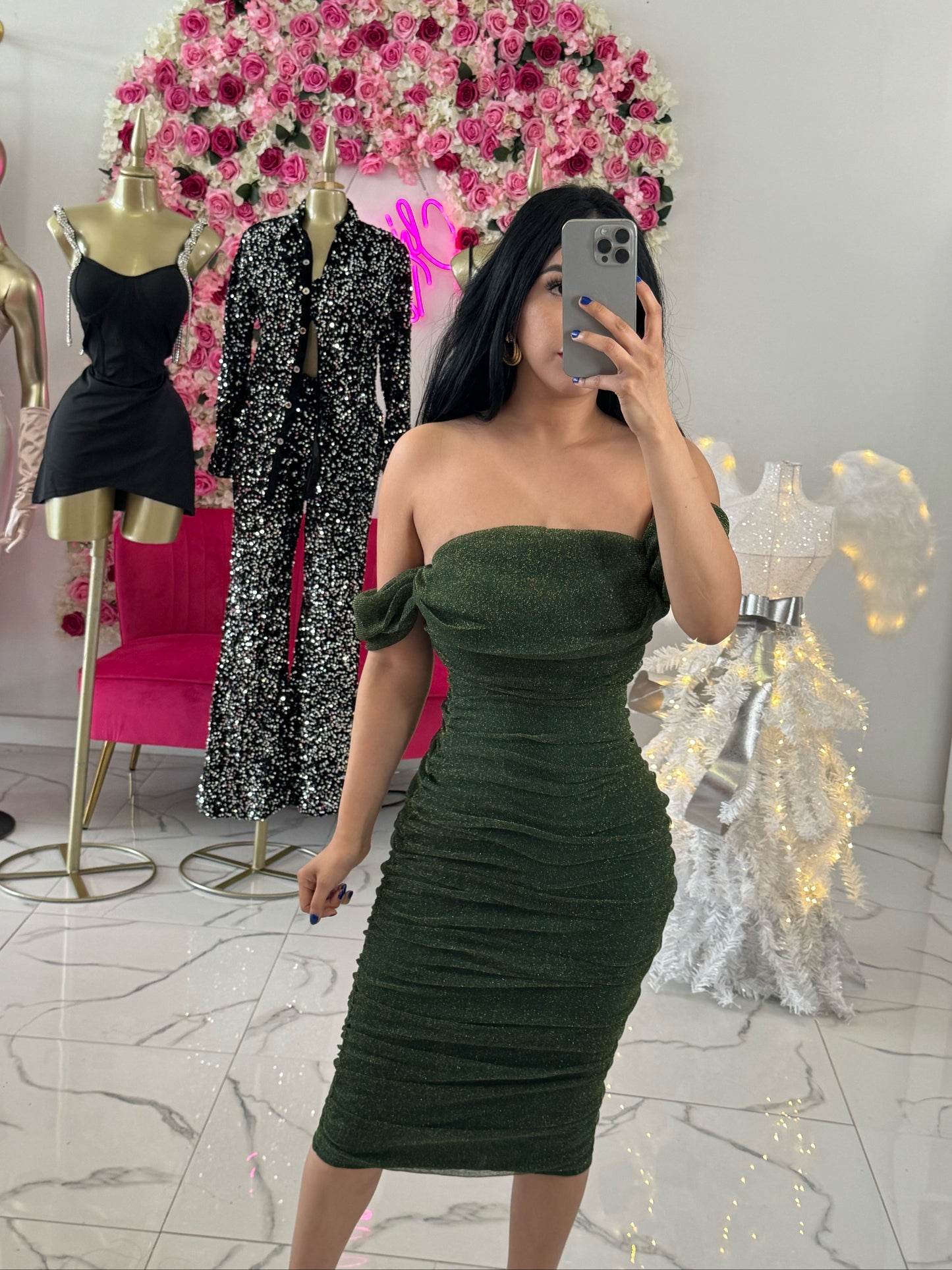 Stacy off shoulder green