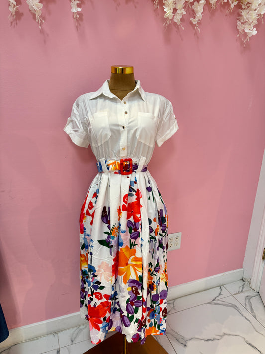 Floral dress with belt