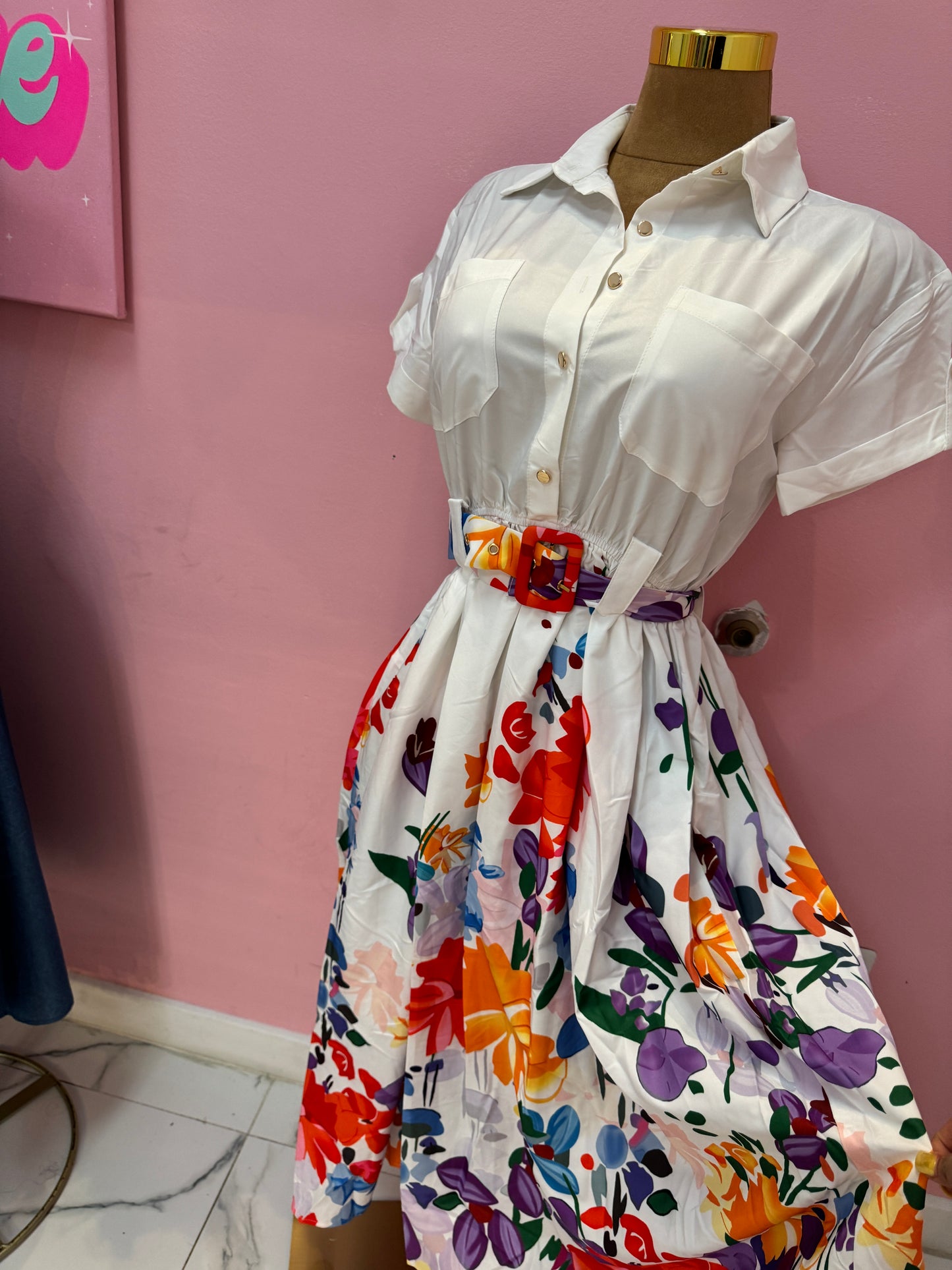 Floral dress with belt