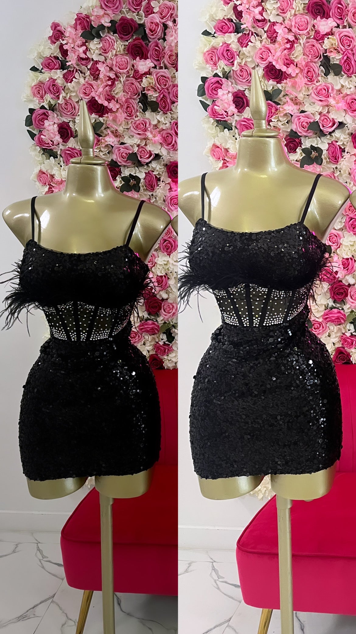 Feather Rhinestone Dress