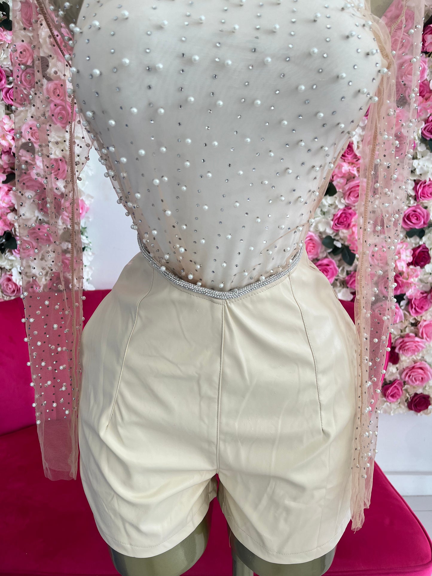 Cream Rhinestone Short